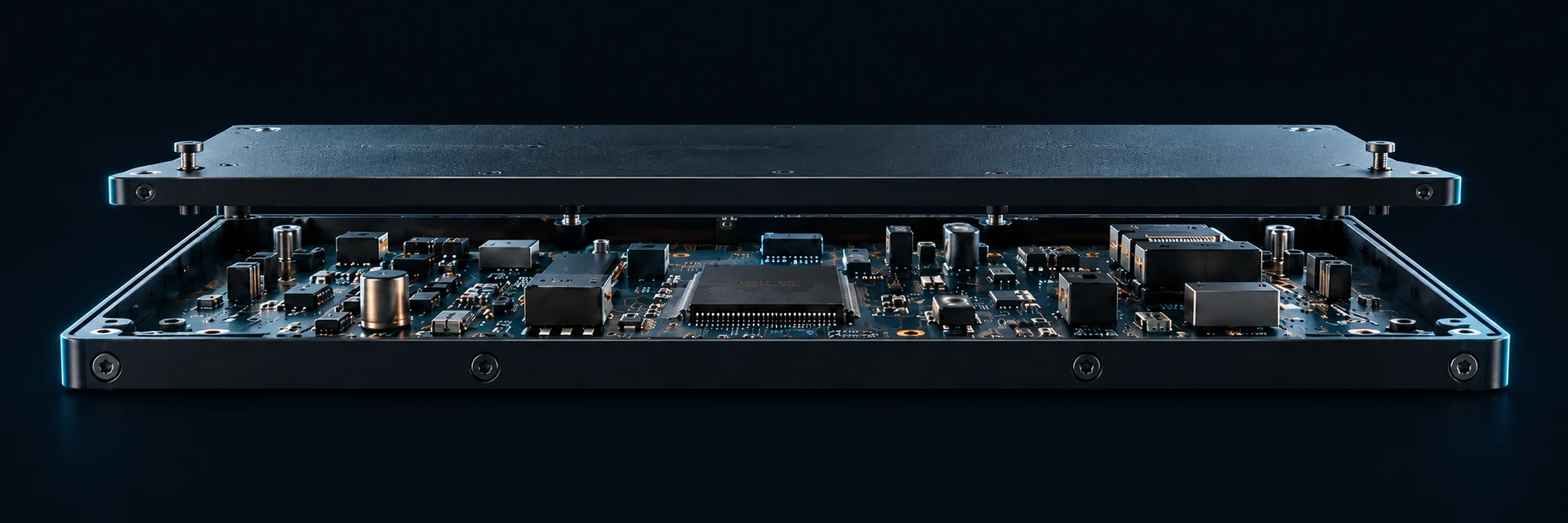 Concept illustration of a controller board and open enclosure prepared for a prototype build