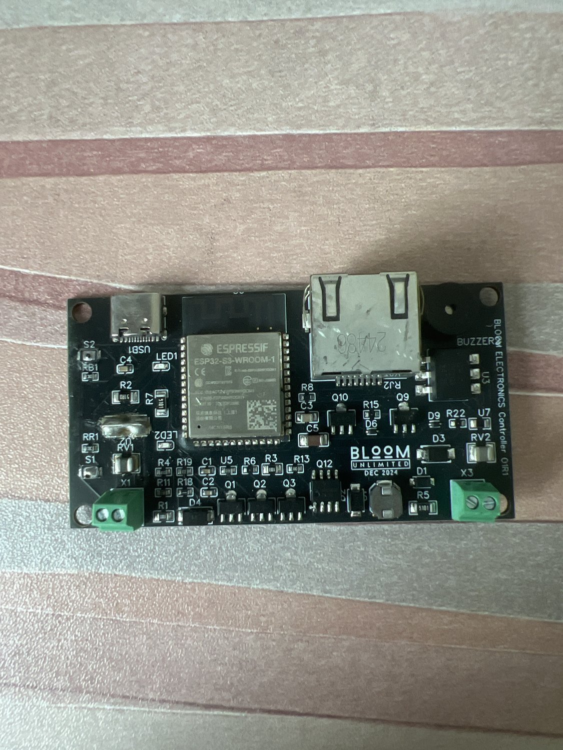 Black assembled networked electronics controller PCB with Ethernet and USB-C